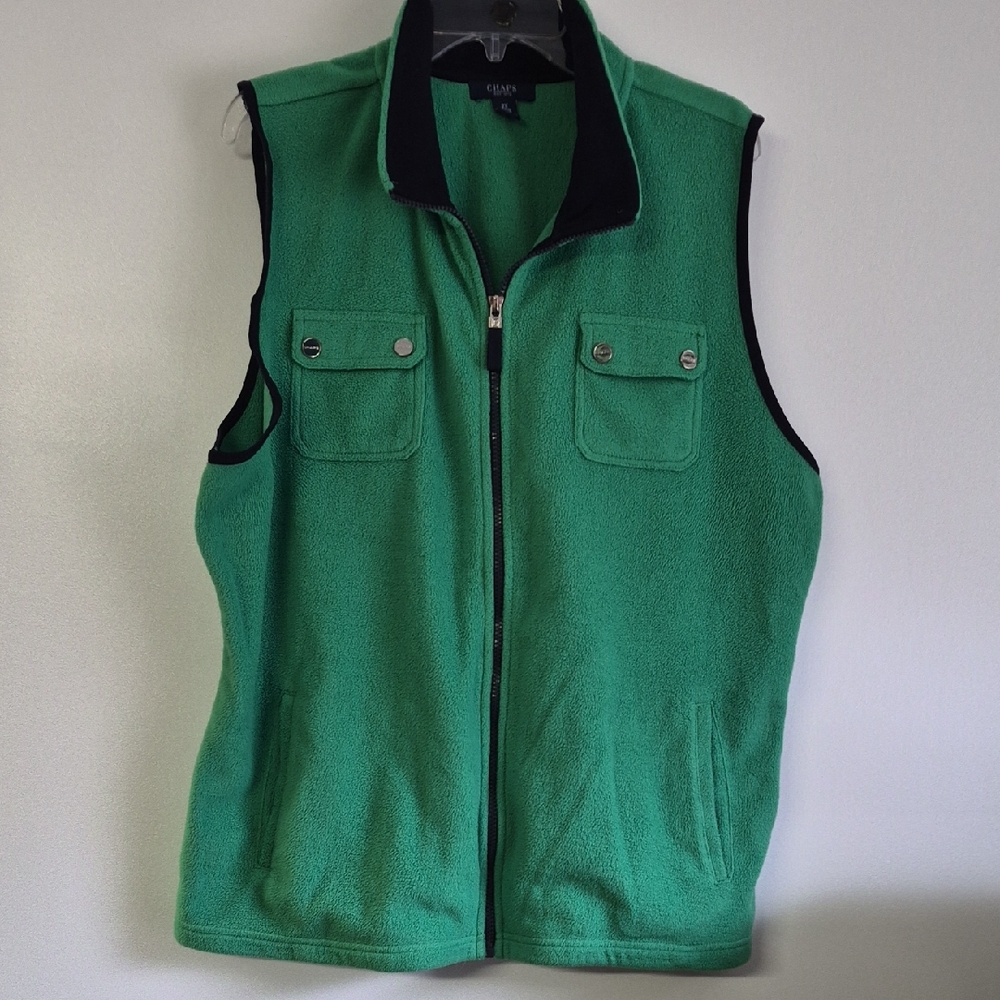 Chaps Womens Green Fleece Zip Front Vest Sz 2X